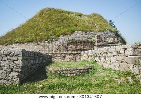 Ruin And Ancient Historical Buddhist Dharmarajika Stupa. Unesco World Heritage Site In Taxila. Punja