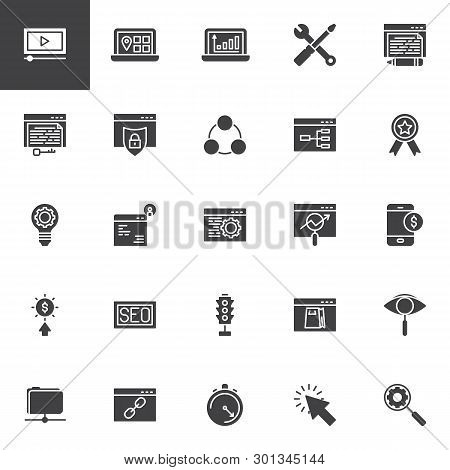 Search Engine Optimization Vector Icons Set, Modern Solid Symbol Collection, Filled Style Pictogram 