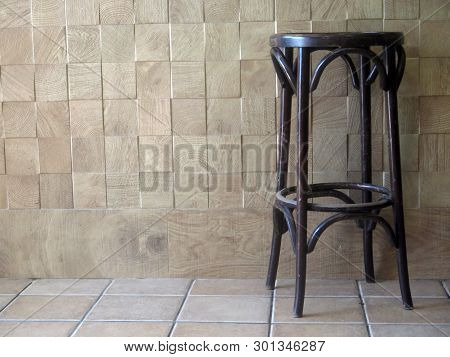 Wooden Bar Stools In Empty Restauant In Tarifa, Andalusia