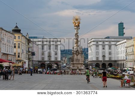 Linz, Austria - August 02, 2018: View Of The Hauptplatz Main Square In The Austrian City Linz. - Ima