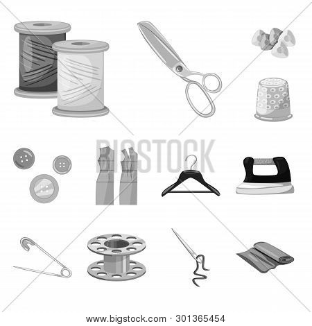 Isolated Object Of Dressmaking And Textile Logo. Set Of Dressmaking And Handcraft Vector Icon For St