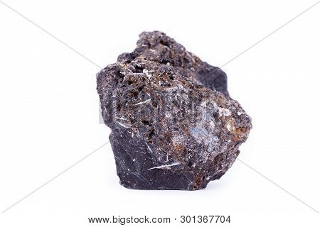 Stone Macro Mineral Ilmenite On A White Background