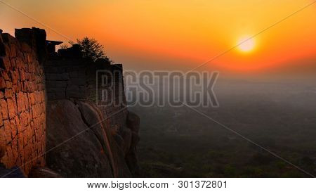 Sun set from Golconda fort in Hyderabad,India