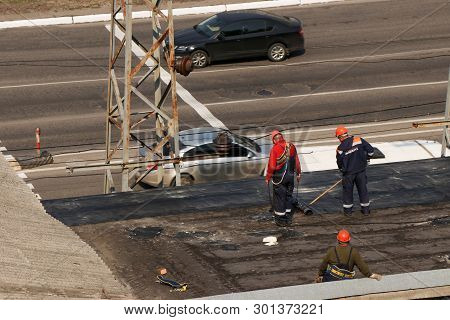 Kremenchug, Poltava Region, Ukraine, April, 2019, Repair Of The Old Roof Of The Building, The Roof I