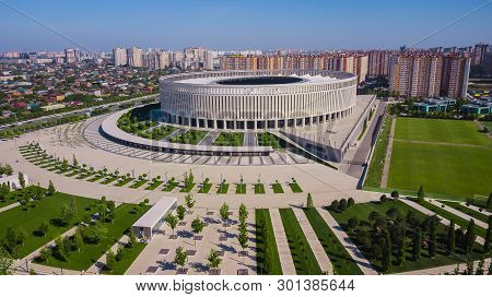 Krasnodar, Russia - May 2019: Aerial View Of Krasnodar Stadium And The Galitsky Park