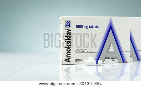 Chonburi, Thailand-october 14, 2018 : Amoksiklav 2x 1000 Mg Film Coated Tablets. Amoxicillin And Cla