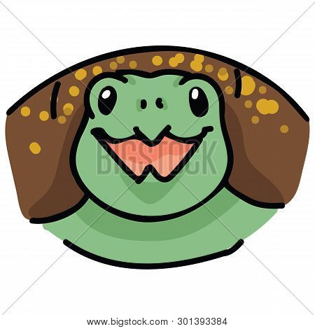 Kawaii Sea Turtle Headshot Cartoon Vector Illustration Motif Set. Hand Drawn Isolated Endangered Oce