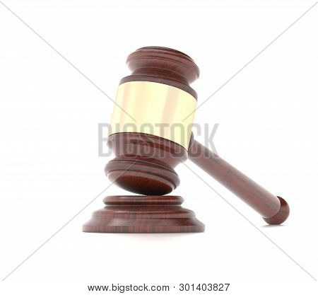 Gavel. Law Court Or Auction House Accessory. 3d Rendering Illustration Isolated On White Background