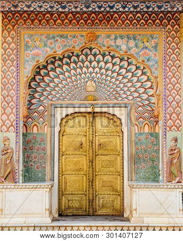 Lotus Gate Locates In The Southwest Of City Palace, Jaipur, India, Is Adorned With Dramatic Lotus Pe
