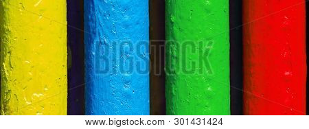 Pipes Painted In Colors Of Famous Software Manufacturer Logo. Corporation Logo Concept. Red, Green, 