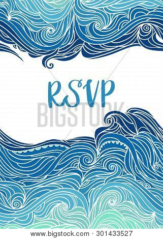 Elegant Vertical Waves Border. Wavy Striped Pattern. Hand-drwn Frame In Doodle Style. Template For C