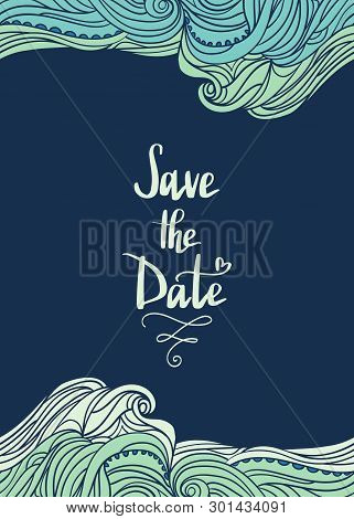 Elegant Vertical Waves Border. Wavy Striped Pattern. Hand-drwn Frame In Doodle Style. Template For C
