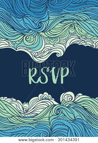Elegant Vertical Waves Border. Wavy Striped Pattern. Hand-drwn Frame In Doodle Style. Template For C