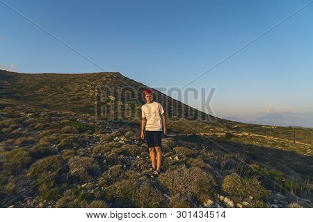 Mediterranean Mountain Landscape With Portrait Of A Young Man