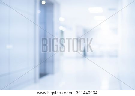 Abstract Blur Luxury Hospital Corridor. Blur Clinic Interior Background With Defocused Effect. Healt