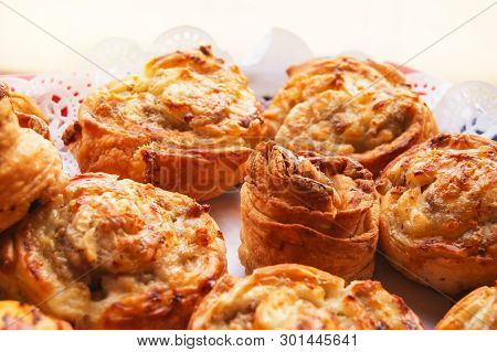 Fresh Hot Sweet Home Baking On Paper Lace Napkin, Rolls Of Buns