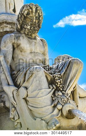 Detail Of Pradier Fountain At Esplanade Charles-de-gaulle In Nimes, France