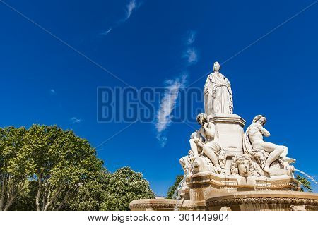 Detail Of Pradier Fountain At Esplanade Charles-de-gaulle In Nimes, France