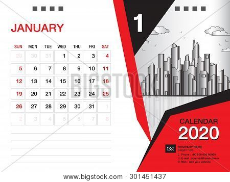 Desk Calendar 2020 Template Vector, January 2020 Month, Business Layout, 8x6 Inch, Week Starts Sunda