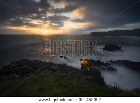 Sunrise In The Recreational Area Of Moniello, Luanco , Asturias, Spain