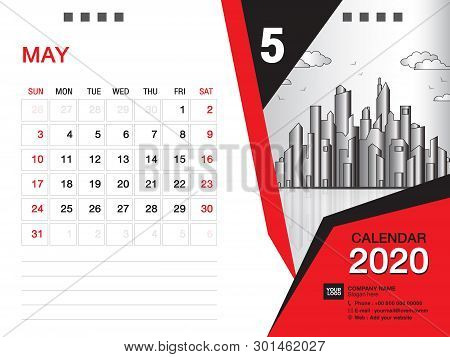 Desk Calendar 2020 Template Vector, May 2020 Month, Business Layout, 8x6 Inch, Week Starts Sunday, S