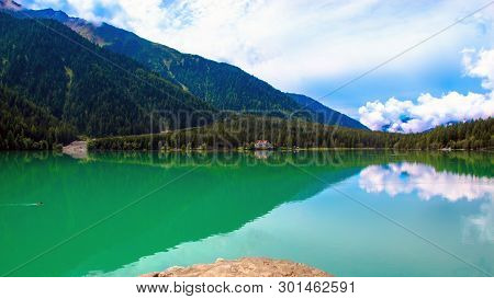 The Antholzer See (italian: Lago Di Anterselva) A Little Lake In South Tyrol, Italy