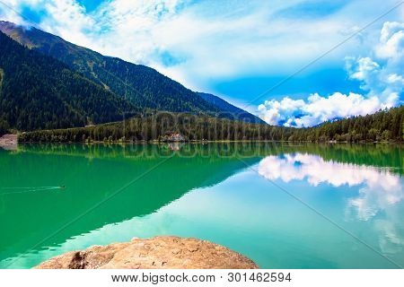 The Antholzer See (italian: Lago Di Anterselva) A Little Lake In South Tyrol, Italy