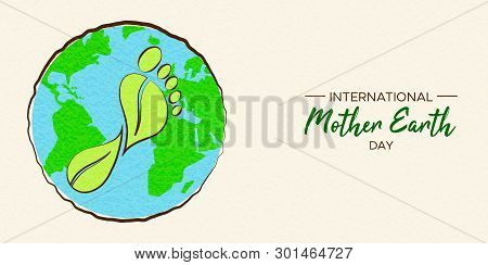 International Earth Day Illustration Of Carbon Footprint Concept. Green Planet And Foot Shape For En