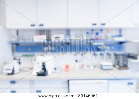 Laboratory Interior Out Of Focus, Template For A Poster, Webpage Or Leaflet