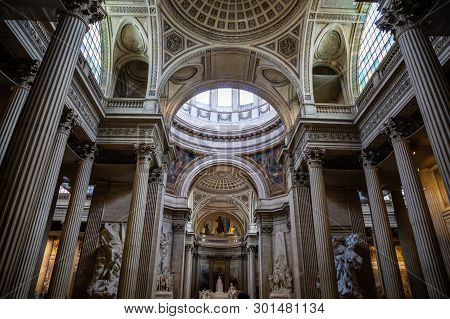 Paris, France - 24.04.2019: Interior Of Pantheon, In The Latin Quarter In Paris In France