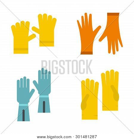 Work Gloves Icon Set. Flat Set Of Work Gloves Icons For Web Design Isolated On White Background