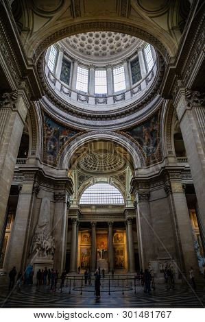 Paris, France - 24.04.2019: Interior Of Pantheon, In The Latin Quarter In Paris In France
