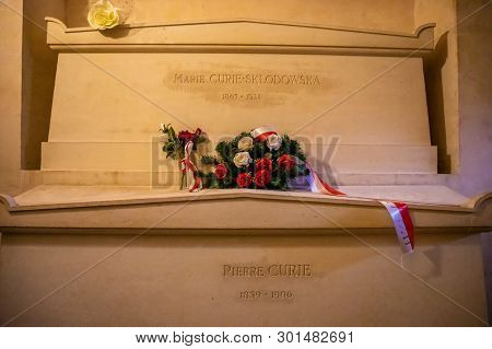 Paris, France - 24.04.2019: Marie Curie And Pierre Curie Tomb In The Crypt Of The Pantheon, Paris, F
