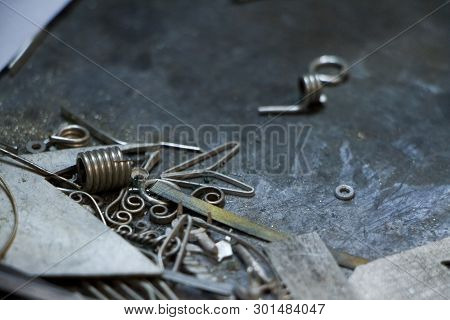 Closeup Of Small Parts And Tools For Hand Making Jewelry