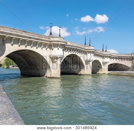 Saint-michel Bridge On Seine River In Paris, Frace, On A Bright Sunny Day