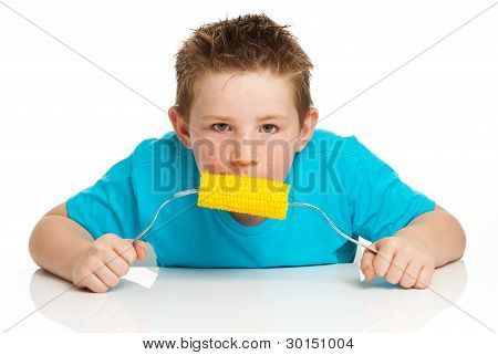 소년 먹는 옥수수 옥수수 속