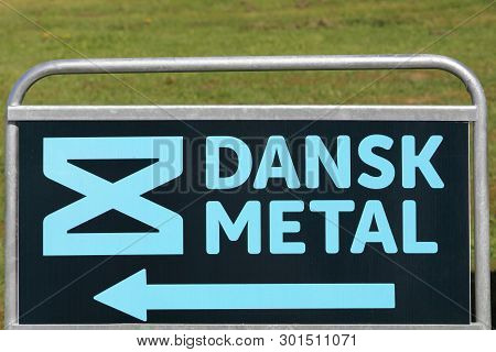 Hobro, Denmark - May 5, 2018: Dansk Metal Sign On A Panel. The Danish Union Of Metalworkers Called D