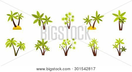 Double Palm Tree Icon Set. Flat Set Of Double Palm Tree Icons For Web Design Isolated On White Backg