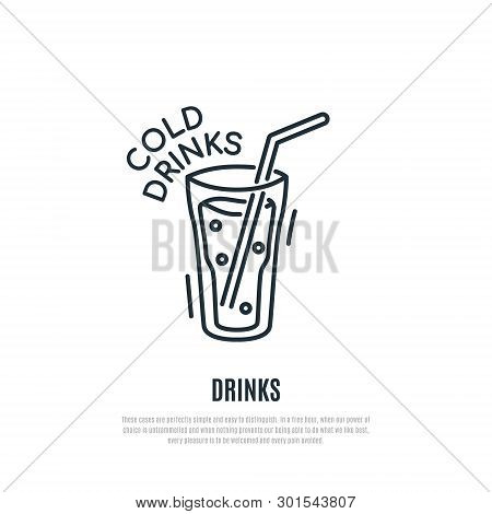 Cold Drinks Line Icon. Cocktail Symbol. Liner Style. Vector Illustration.