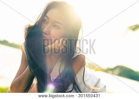 A Woman Is Happy And In Love In The Garden.