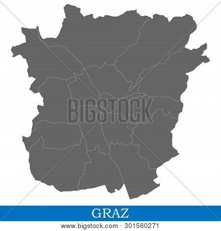 High Quality Map Of Graz Is A City In Austria, With Borders Of Districts