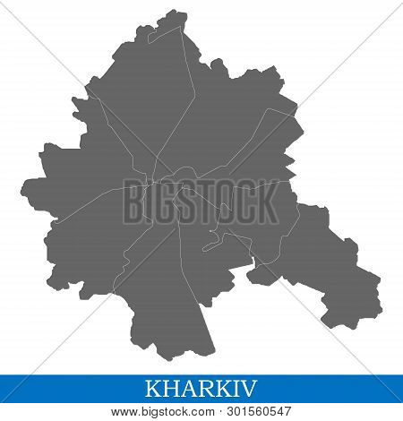High Quality Map Of Kharkiv Is A City In Ukraine, With Borders Of Districts