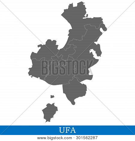 High Quality Map Of Ufa Is A City Of Russia, With Borders Of Districts