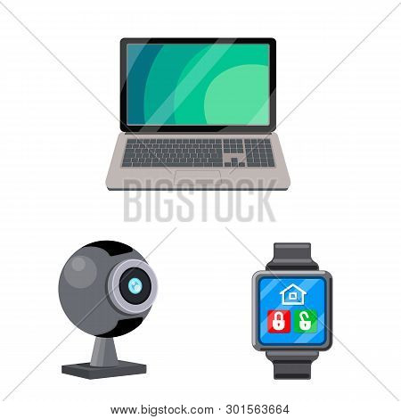 Vector Design Of Laptop And Device Sign. Set Of Laptop And Server Vector Icon For Stock.
