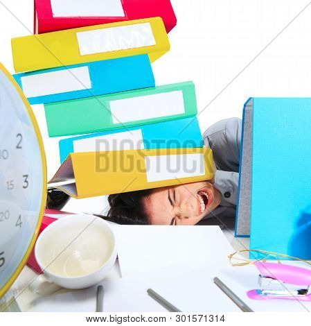 Its Enought. Young Woman Getting A Lot Of Work And Deadline, Being Under The Pressure Of The Deals. 