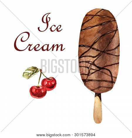 Watercolor Food Illustration. A Delicious Ice Cream