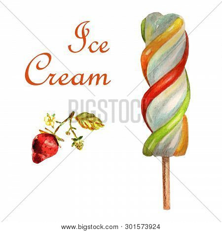 Watercolor Food Illustration. A Delicious Ice Cream