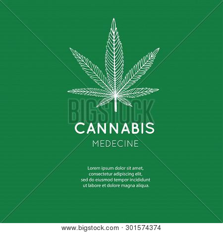 Vector Hand Drawn Symbol Of Cannabis, Marijuana. Medicinal Cannabidiol