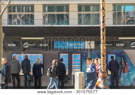 Melbourne, Australia - August 29th 2018: Viewing Platform Looking Down Into The Town Hall Station Co