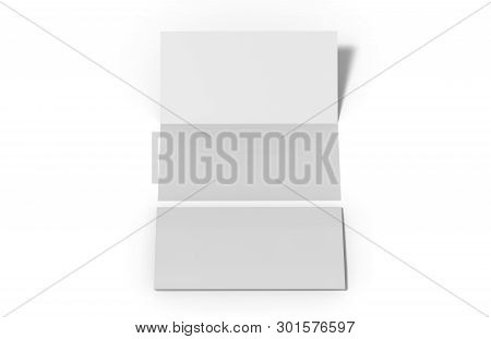 Bi Fold Or Vertical Half Fold Brochure Mock Up Isolated On Soft Gray Background. 3d Render Illustrat